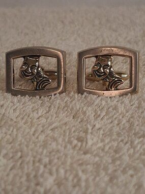 Vintage Hickok Gold Tone Comedy Tragedy Mask Cufflinks, 1950s MCM Theater